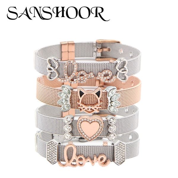 

sanshoor silver rose gold fashion collection of stainless steel bangle set as women girls wrap bracelet jewelry gift, Golden;silver