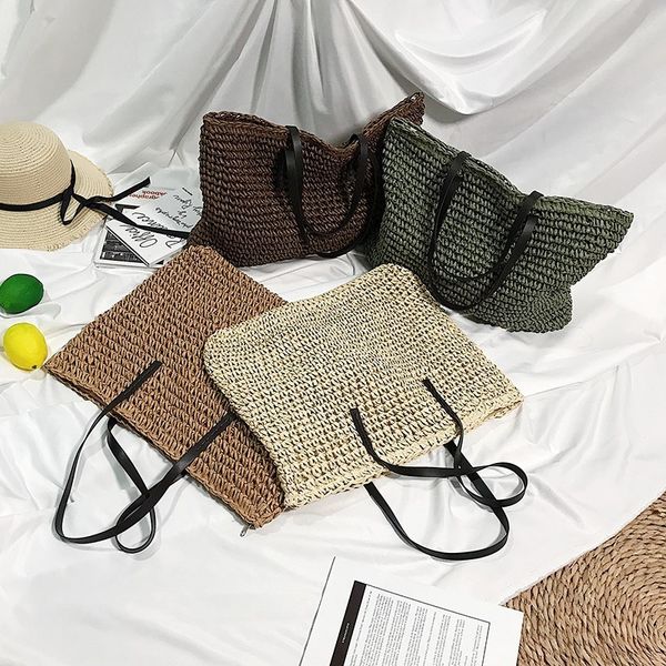 

bohemian handmade bucket bag women hand woven big capacity straw bag fashion beach big luxury band tote handbag dropshipping