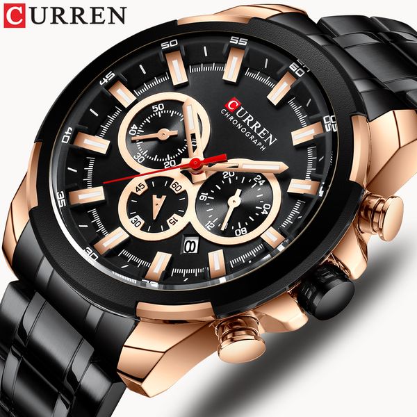 

curren classic black chronograph men's watch sports quartz date clock male watch stainless steel wristwatch relogio masculino, Slivery;brown