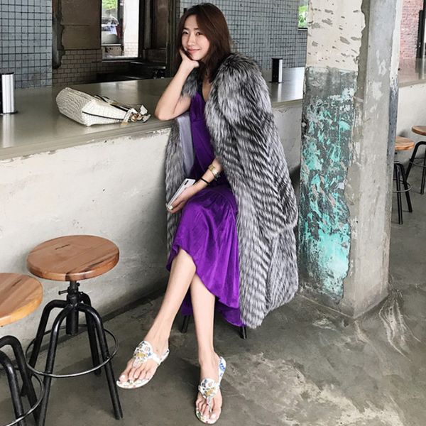 

plus size s-6xl faux fur long coat winter women long warm fur parka coat female thicken loose jacket womens overcoat, Black