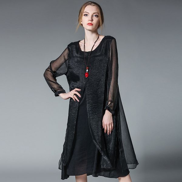 

lanmrem 2020 round neck full sleeves mesh pullover loose wide chiffon summer dress female maxi vestido wl13801xl, White