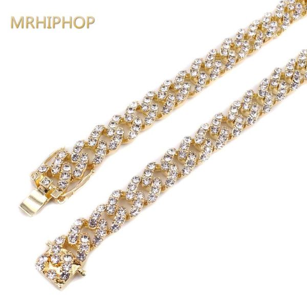 

12mm rap rock punk hiphop necklace men's choker jewelry dancer singer gift bubble crystal stone link miami curb cuban chain, Silver