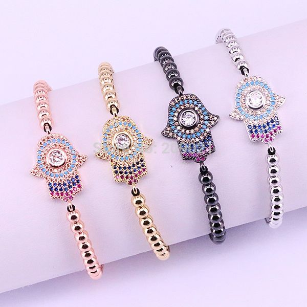 

10pcs верхнего качества 4mm круглые латунные бусины мода micro pave cz хамса рука плетение макраме браслет mx191018, Black