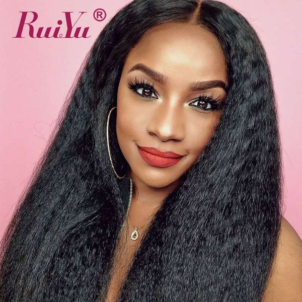 

ruiyu full lace human hair wigs for black women glueless kinky straight lace front wigs 150% density remy brazilian lace wig, Black;brown