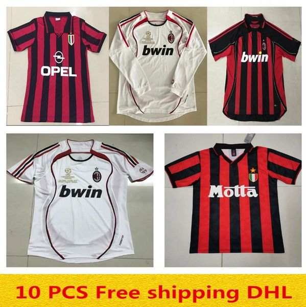 

1991 1992 1993 1994 1996 2005 2006 2007 retro ac soccer jersey weah baggio kaka maldini inzaghi pirlo milan vintage football shirt s-2xl, Black;yellow