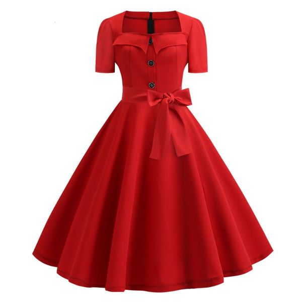 

women vintage summer dress 2019 robe femme 50s 60s retro pin up swing rockabilly vestidos elegant casual red office party dress, Black;gray