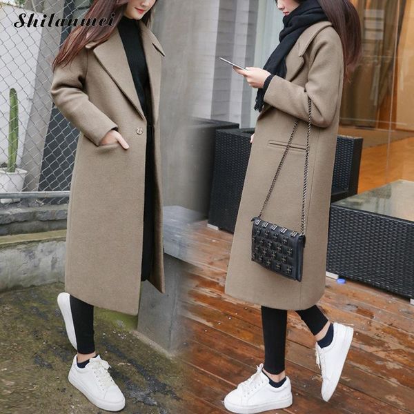 

2018 women autumn winter long coat one button female robe outerwear manteau femme army green black khaki solid casaco feminino