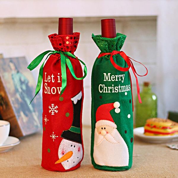 

innovative fabric cloth santa claus snowman christmas red wine bottle cover gift bag bottle bags sequins wine cover