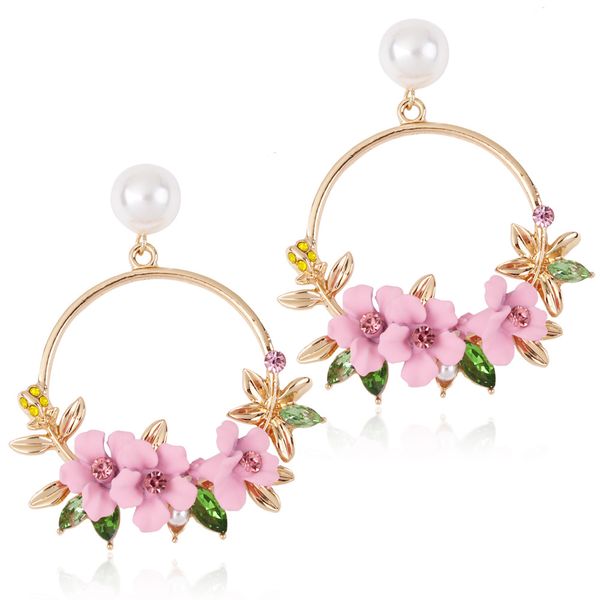 

trendy pink flower earrings for women leaf summer floral earring 2019 yellow red floral earings statement fashion jewelry, Silver