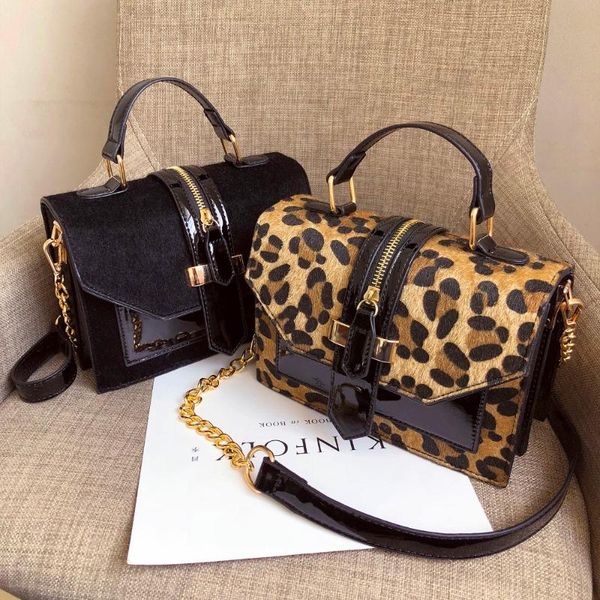 

leopard crossbody bags for women with zipper decoration ladies chain handbags and purses patent leather small shoulder bag