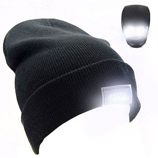 

led light cap knit beanie hat with batteries outdoor hunting camping fishing 11.23, Black;white