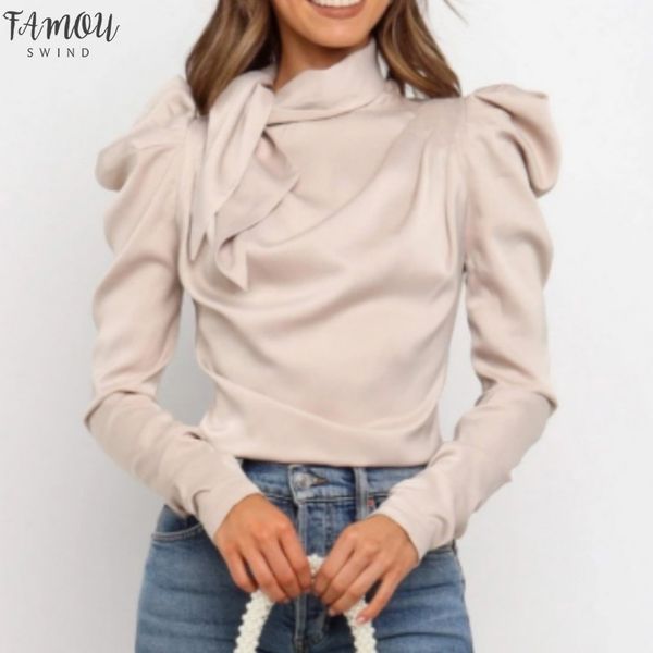 

womens clothing women autumn vintage bow blouse long sleeve long sleeve pleated slim casual ol, White