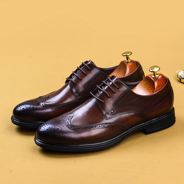 

dress shoes men leather business lacing men's brogues formal, Black