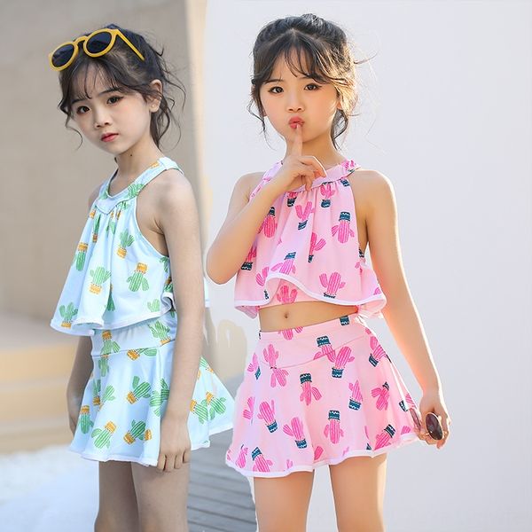 

0bzuc 2020 children's cute printed girl's split skirt swimming swim swimsuit for children and children girl's student ins sty, White;black