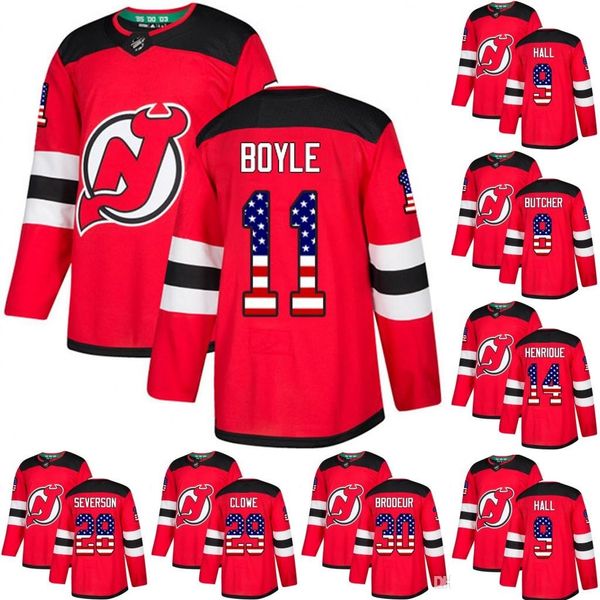 

new jersey devils leafs usa flag jersey 11 brian boyle 63 jesper bratt 90 marcus johansson hockey jerseys, Black;red