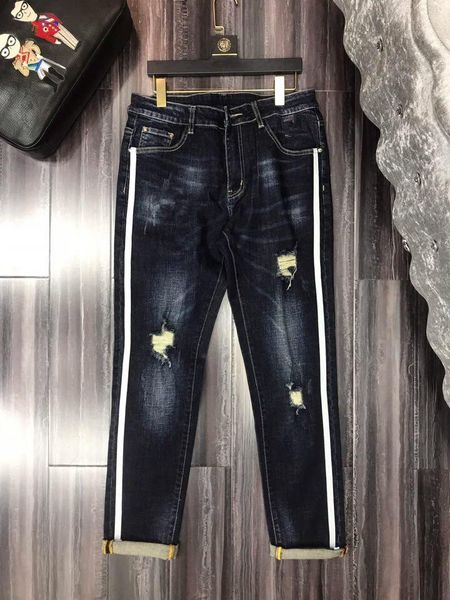 

new autumn winter new 19style french solid classic luxury slim motorcycle biker denim men's fashion designer straight jeans quality, Blue