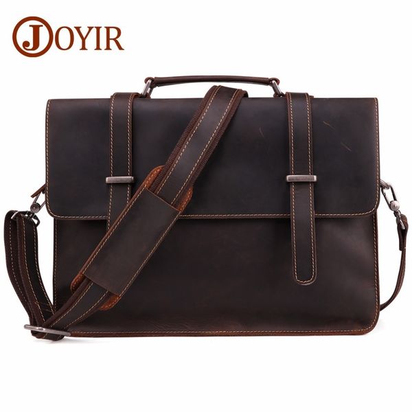 

men's briefcase vintage real crazy horse genuine leather satchel messenger shoulder bag business laphandbag male document ing