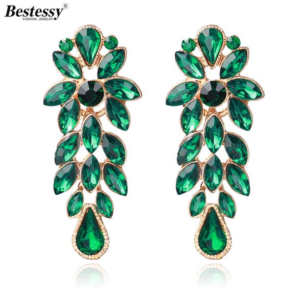 

ssy fashion wedding accessories antique bronze vintage green big stone crystal rhinestone drop earrings for women jewelry, Silver