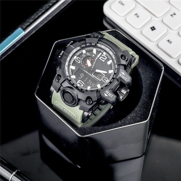 

gwg1000 ga700 men's watch outdoor sports quartz waterproof shockproof led display world time pu belt, Slivery;brown