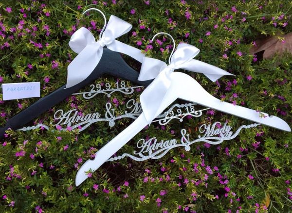 

personalized glitter silver wedding dress hangers custom date bridal bride mrs name bridesmaid gift hanger party gifts favors other event