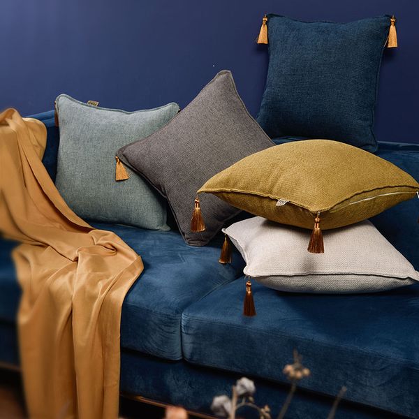 

30x50/45/50cm simple burlap cushion cover rough linen cloth pillow case with fringes thick pillow cover for backrest