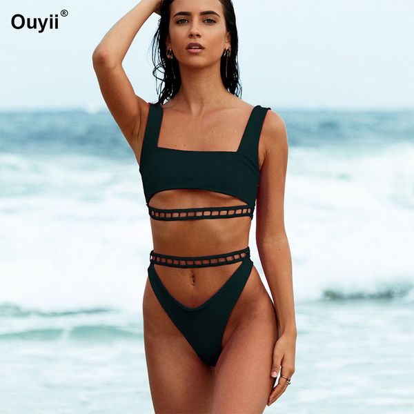 

2019 new bikini split swimsuit strap bikini hollow bandage swimwear split women's holiday low waist swimwear