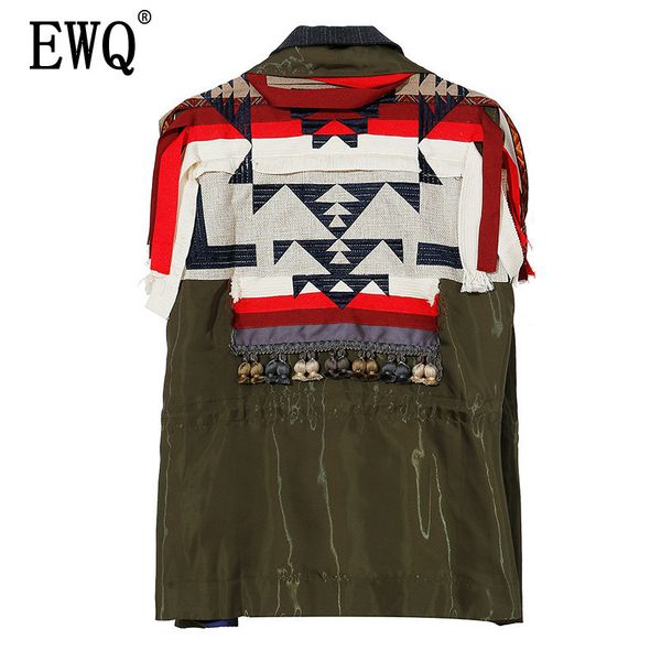 

ewq] 2019 summer spring new patchwork print jacket female ribbon stitching geometric embroidery loose coat women qj01606, Black;brown