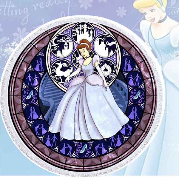 

anime cinderella mermaid princess towels microfiber large round beach towels for adults kids gifts summer toalla tassel tapestry blanket