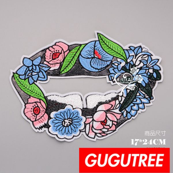 

gugutree sequins embroidery big patches garland patches badges applique patches for clothing bp-855, Black