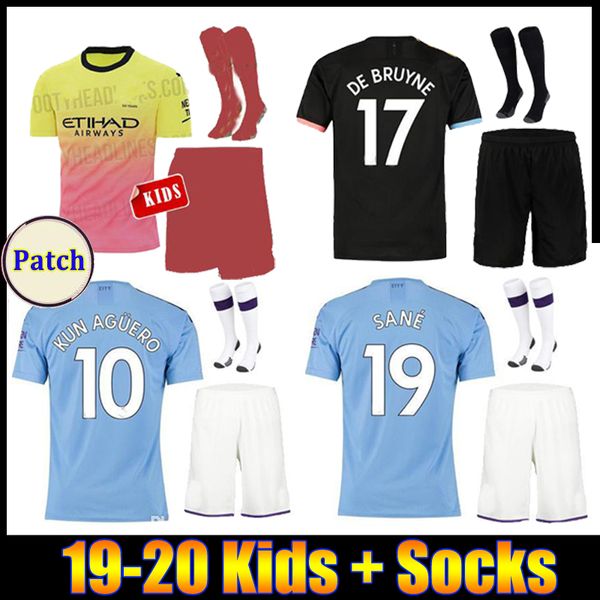 

fc manchester mahrez away de bruyne aguero city soccer jersey kids kit 2019 sane boys third 19 20 child jersey football shirt uniforms, Black