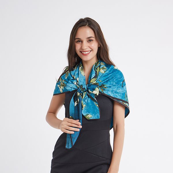 

stylish kerchief for women, silk scarf, printed shawl headdress, Blue;gray