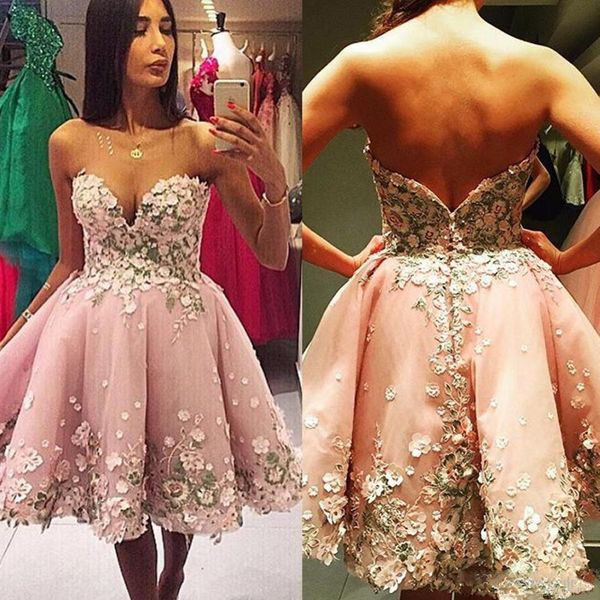 

pink flower cocktail applique short homecoming dresses sweetheart puffy prom party dress backless club wear knee length graduation dresses, Black