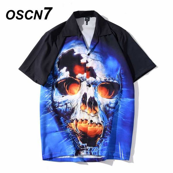 

oscn7 casual streetwear beach printed short sleeve shirt men 2020 hawaii oversize fashion harujuku women shirts xq136, White;black