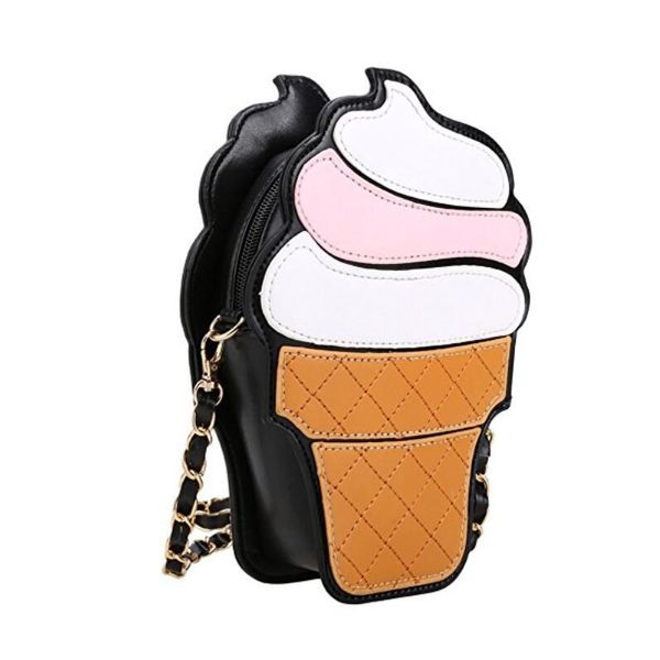 

2020 Ice Cream Bag Fashion 2D Funny Ice Cream Cupcake Handbag Messenger Zipper Bag Purse Crossbody Splicing Messenger Body Key Bag Best Sell