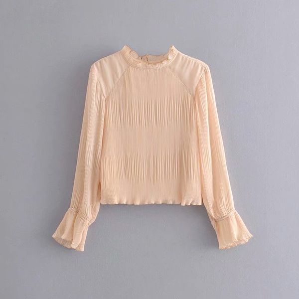 

fashion women aazz50-9489 european and american fashion pleated blouse, White