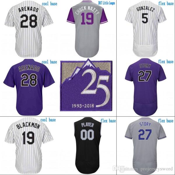 

#19 Charlie Blackmon Jersey Colorado 25th Season Patch Mens 3 Daniel Murphy 5 Carlos Gonzalez 27 Trevor Story Nolan Arenado Baseball Jerseys