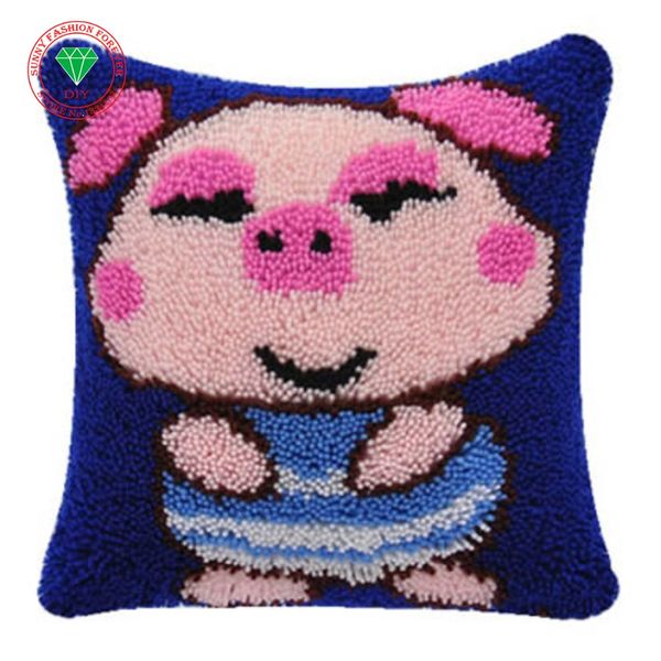 

gift for kids pig needlework pillowcase sets embroidery stitch thread latch hook rug kits crochet hooks cross-stitch cushion