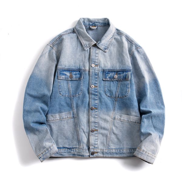 

осень джинсовая куртка мужская мода wash gradient повседневный джинсовой куртки man streetwear hip hop bomber мужчины большой размер m-5xl, Black;brown