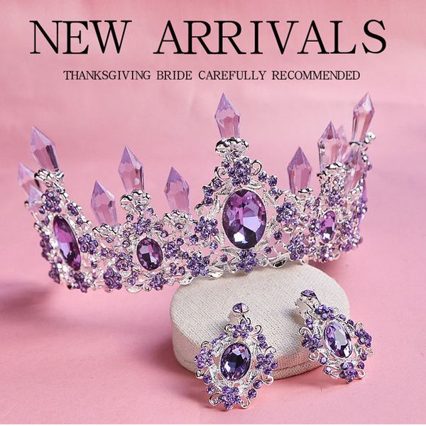 

2020 new arrival charming purple crystal bridal tiara crowns magnificent rhinestone diadem for princess wedding hair accessories, Golden;white