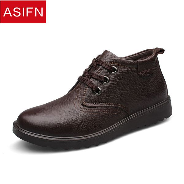 

asifn men leather shoes winter boots with fur warm male ankle boots plush outdoor shoes handmade man designer luxury 2018, Black