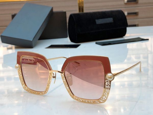 

2020 new gold hollow out metal frame with pearl pink glasses fashion designer men women sunglasses with box and dastbag, White;black