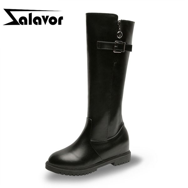 

zalavor warm fur women knee high boots round toe zipper flats shoes winter comfort knight boots women footwear size 35-40, Black