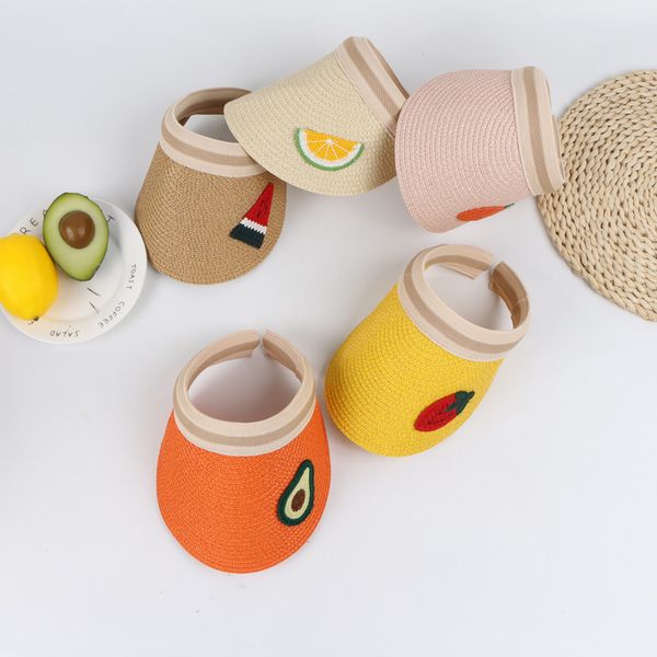 

children straw fa jia mao girls hipster watermelon strawberry fruit brim hat spring and summer baby college style ess hat, Yellow