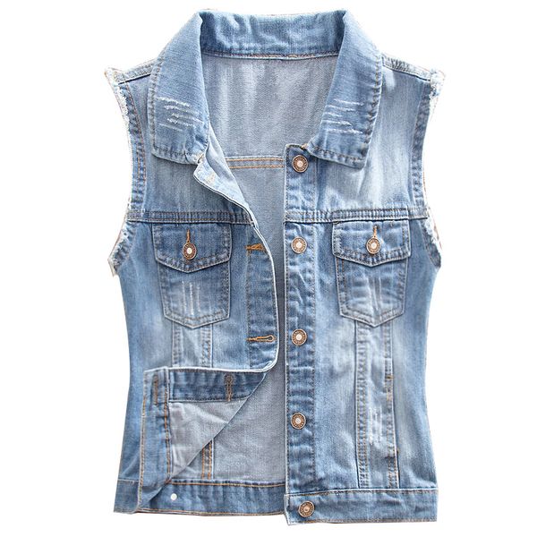 

large size 4xl 2019 new hole casual women's jeans vest denim female vest sleeveless jeans bomb jacket women's, Black;white