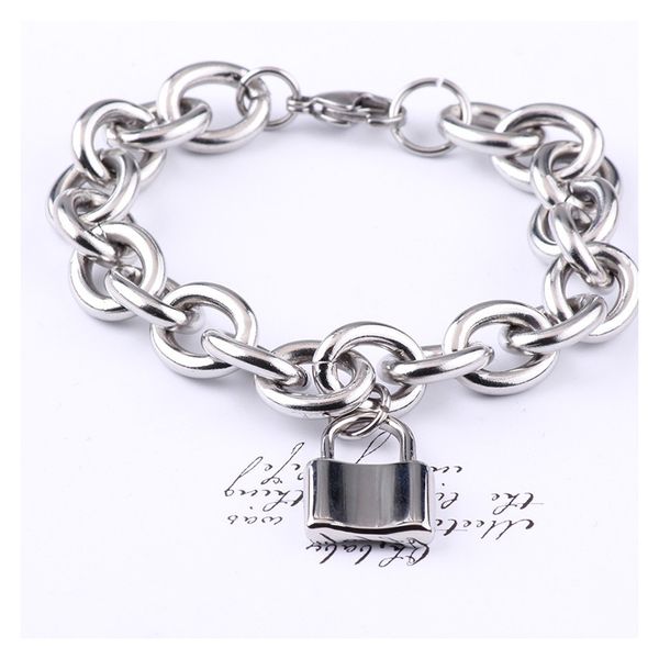 

bracelet for women chain on hand couples bracelets stainless steel silver lock bracelet fashion hip hop rock jewelry wholesale, Black