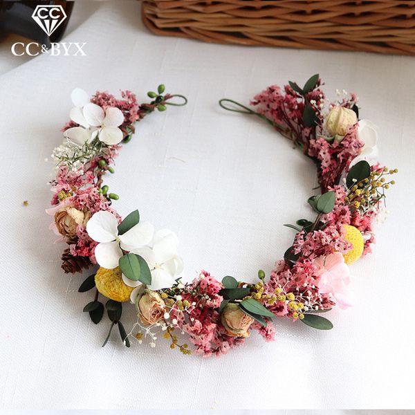 

cc 100% handmade floral crown hairbands forest style wedding hair accessories for bridal bridesmaids girls party seaside mq050, Golden;white