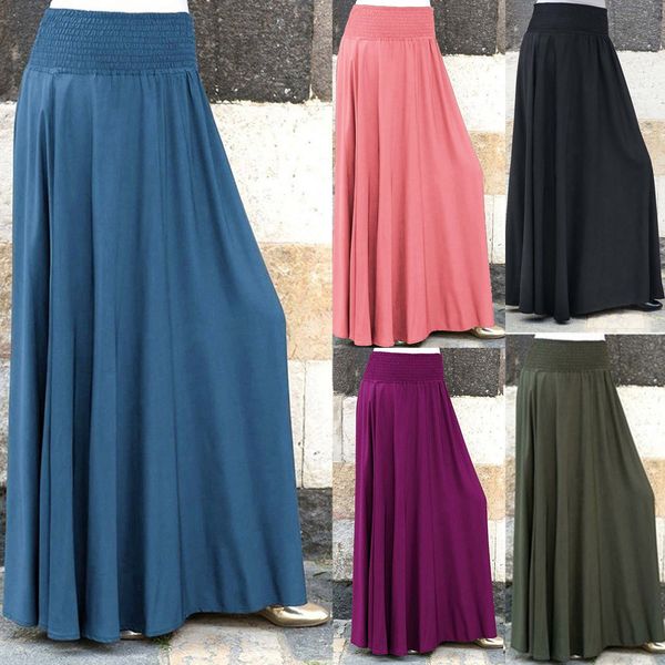 

women skirt summer solid skirt summer 2019 cotton women fashion elastic waist pleated vintage loose long skirts w406, Black
