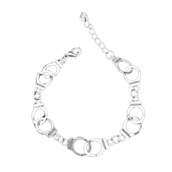 

vintage adjustable handcuffs charm bracelet for women accessories friendship girl couple, White