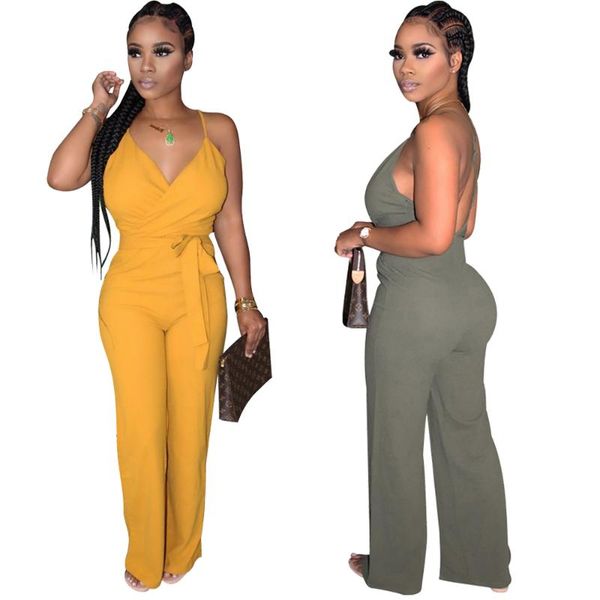 

women's jumpsuits & rompers summer women spaghetti strap sleeveless v-neck wide leg long pants playsuit romper solid plain color jumpsu, Black;white