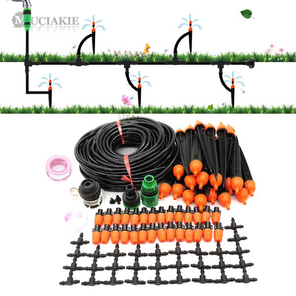 

muciakie 25m diy micro drip irrigation watering kits system with adjustable drippers automatic controller for garden greenhouse
